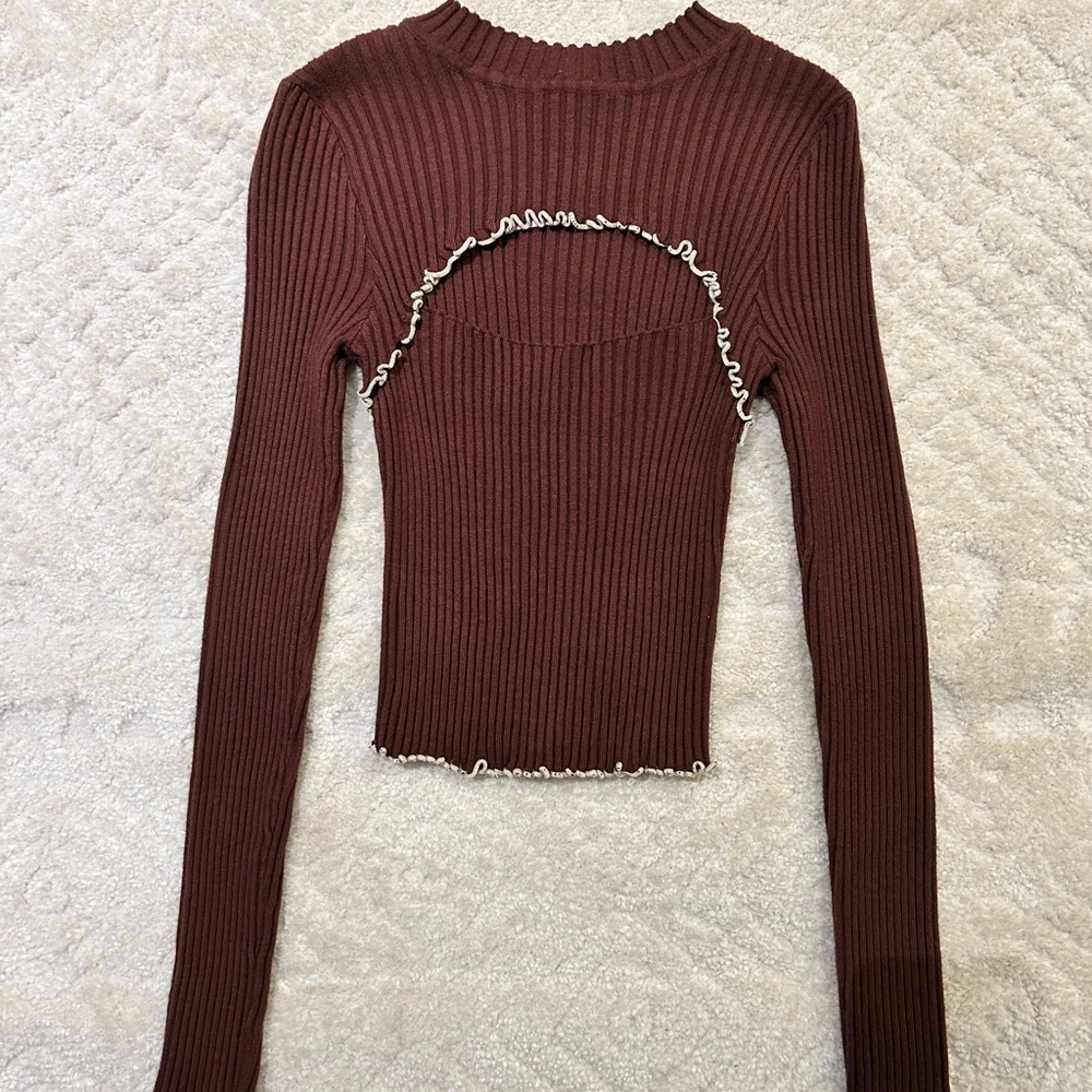 Blue Blush Brown Ribbed Long Sleeve Top